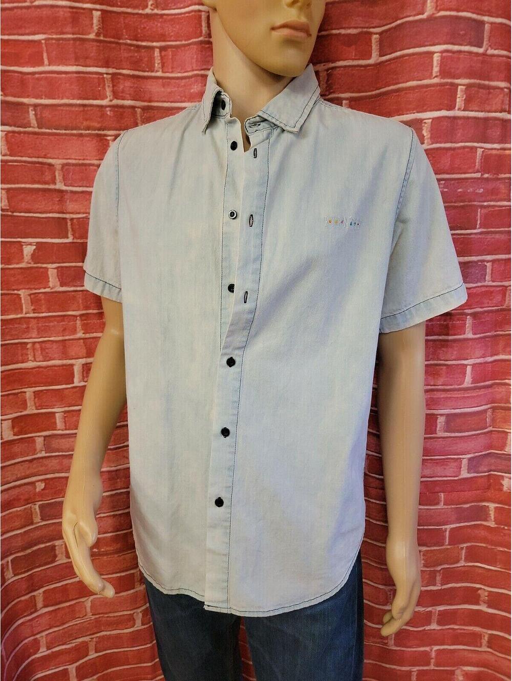 RIPNDIP Men's Short Sleeve Button Front Shirt Light Denim Size L #C